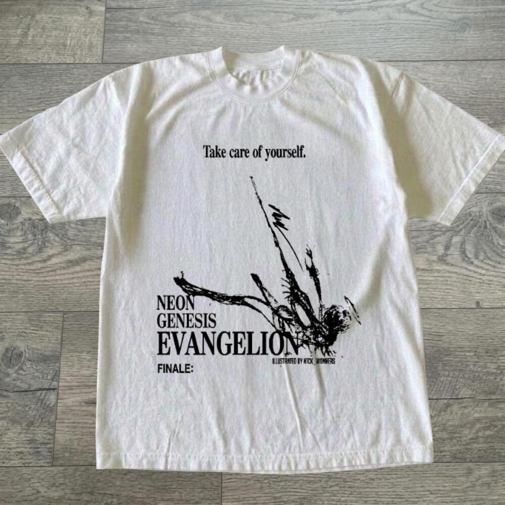 Neon Genesis Evangelion Graphic Vintage Grunge White T-Shirt